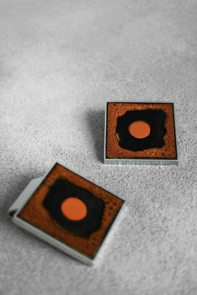 Belgian Brutalist Metal And Ceramic Pull Door Handles By Juliette Belarti, 1960s, Set Of 2 photo vintage