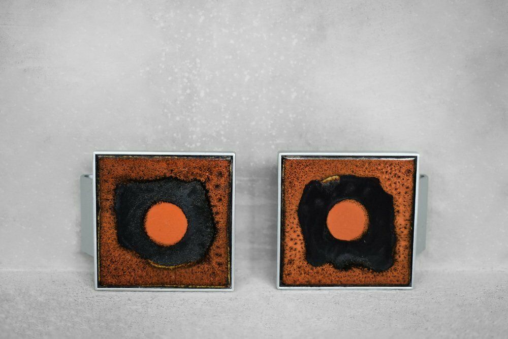 photo for sale Belgian Brutalist Metal And Ceramic Pull Door Handles By Juliette Belarti, 1960s, Set Of 2