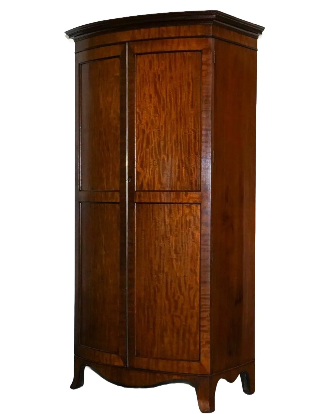 Edwardian 1900s Bow Fronted Wardrobe With Brass Lining photo for sale