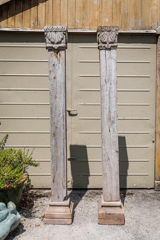 A Pair Of Indian Hardwood Corinthian Style Columns