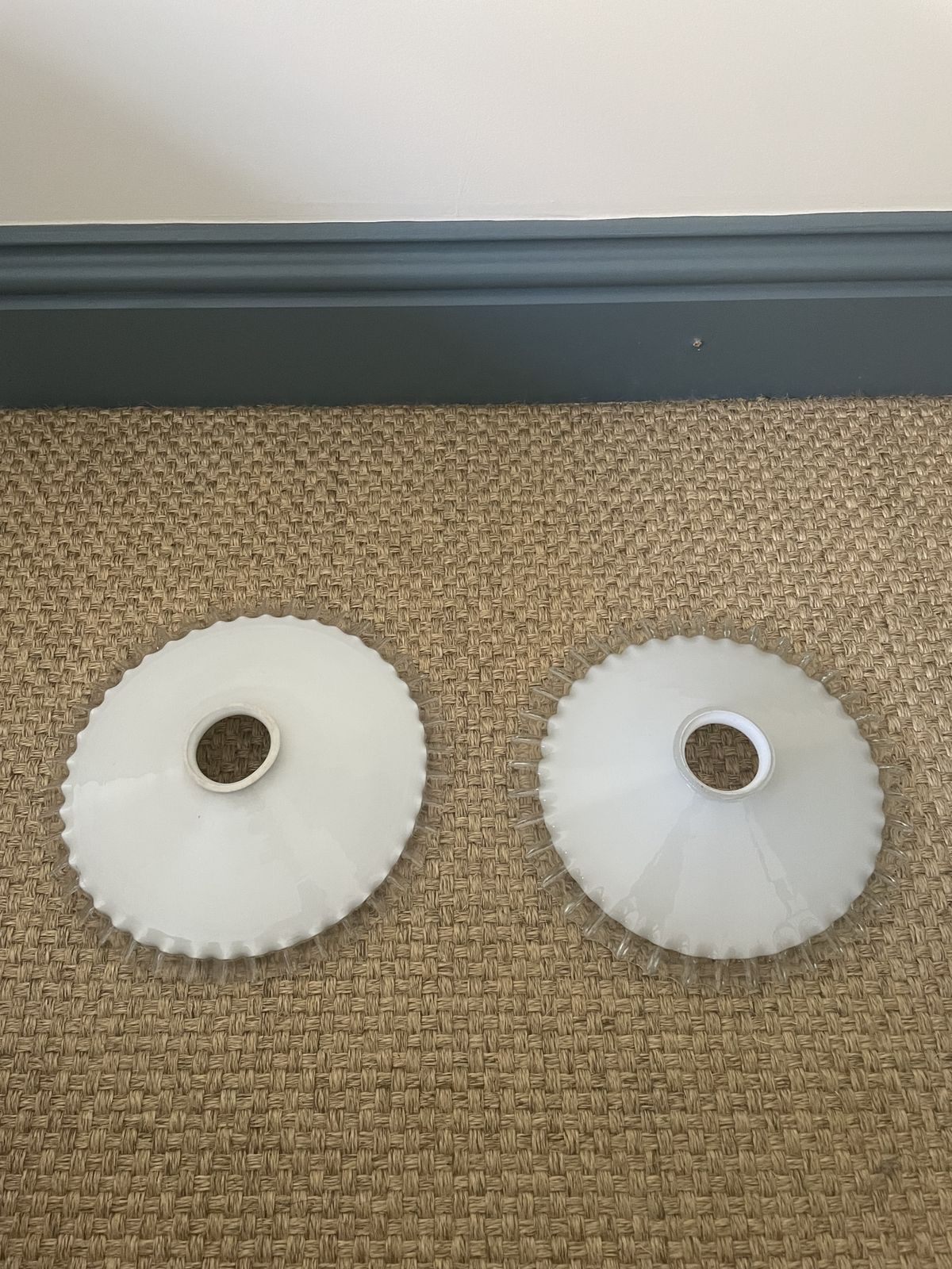Pair Of Vintage French Opaline Frilled Edge Pendants photo furniture