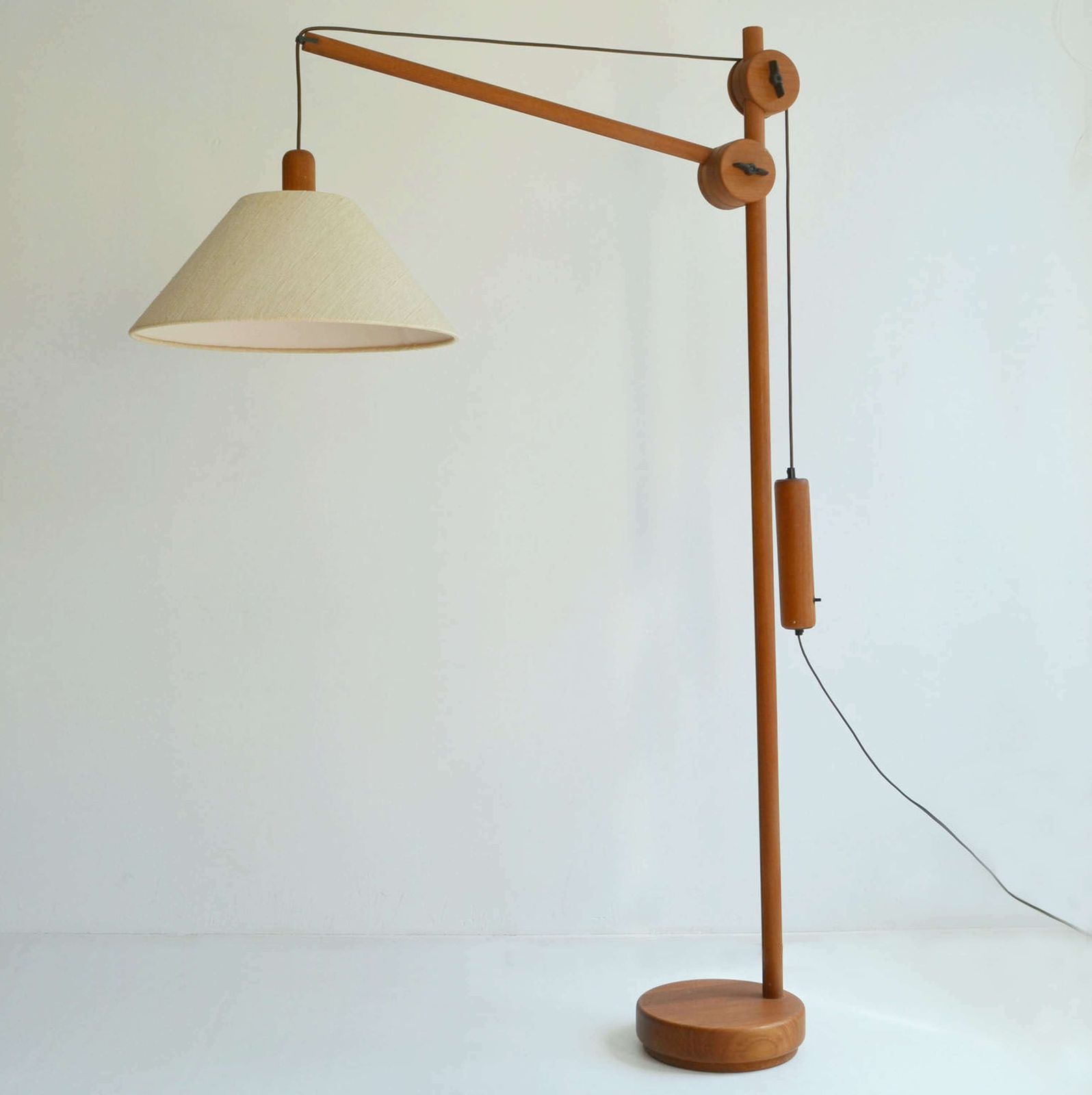 Scandinavian Teak Counter Balance Floor Lamp With Silk Shade photo furniture