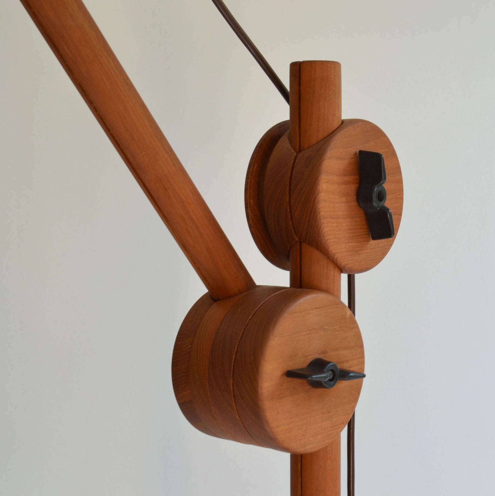 Scandinavian Teak Counter Balance Floor Lamp With Silk Shade photo for sale