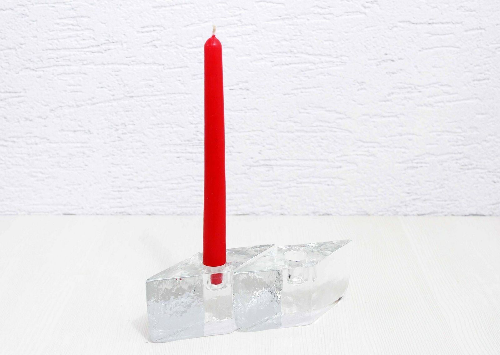 Lovely Duo Of Modern 80s Style Glass Candle Holders