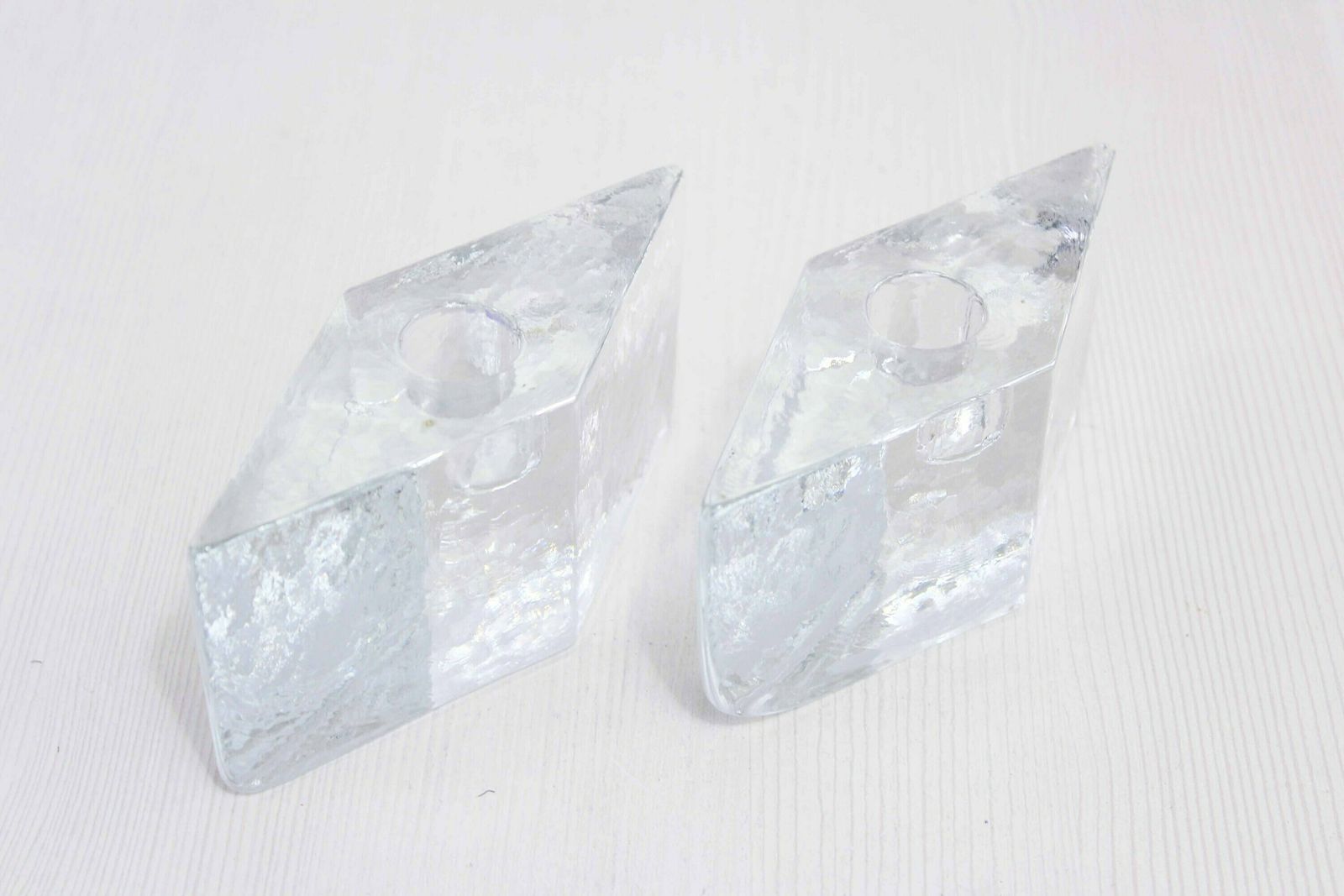 Lovely Duo Of Modern 80s Style Glass Candle Holders photo furniture