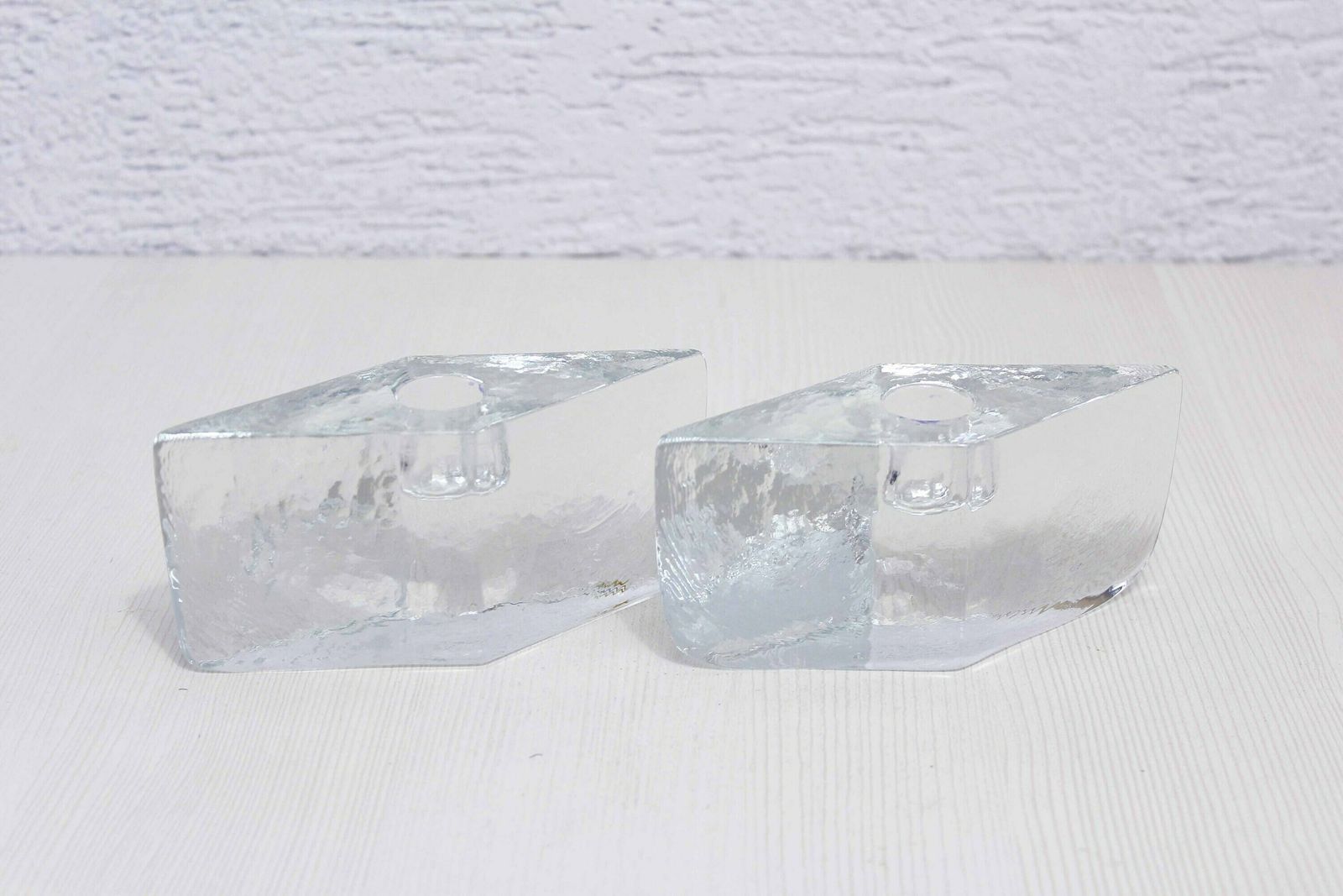 Lovely Duo Of Modern 80s Style Glass Candle Holders photo for sale