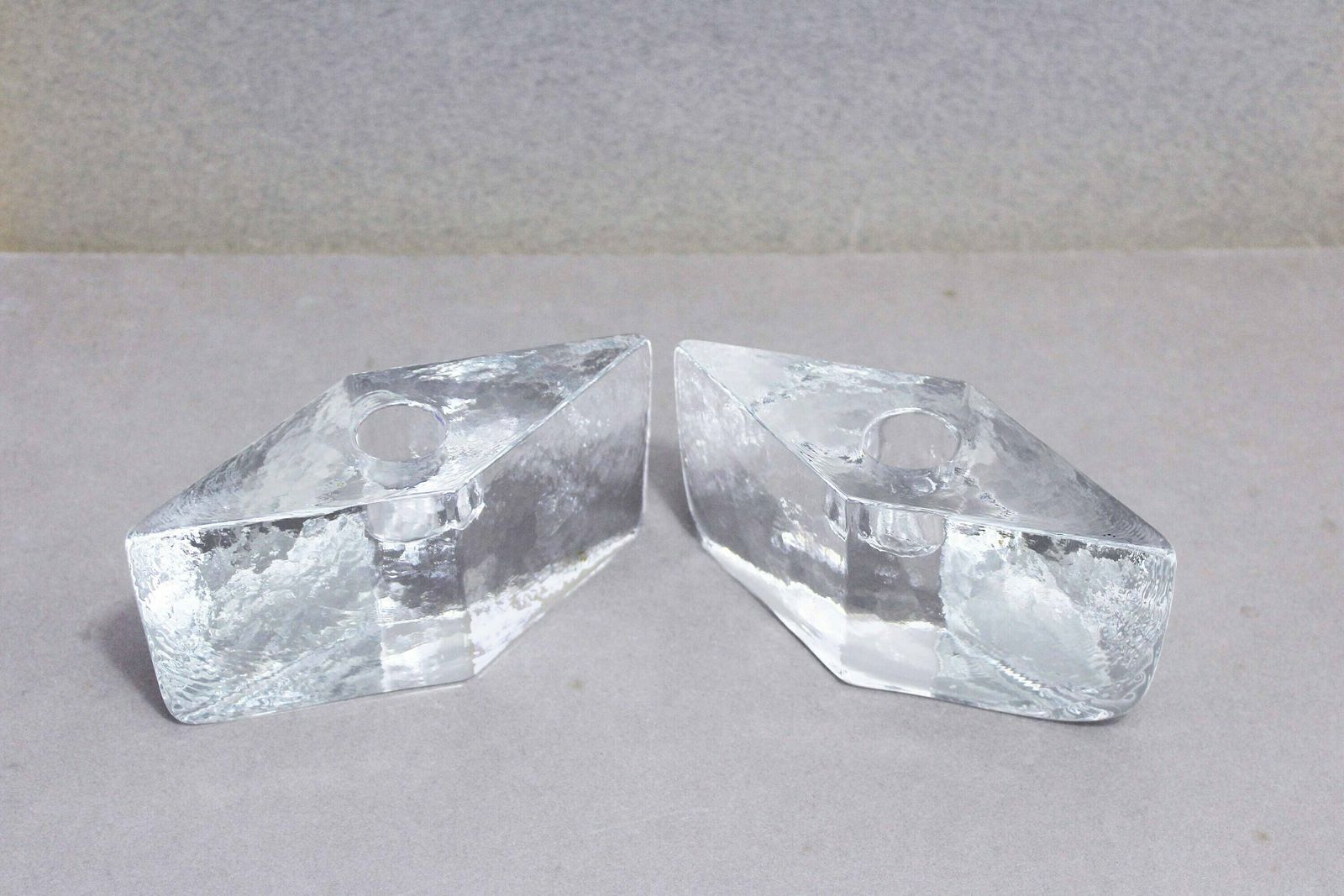 Lovely Duo Of Modern 80s Style Glass Candle Holders photo vinterior