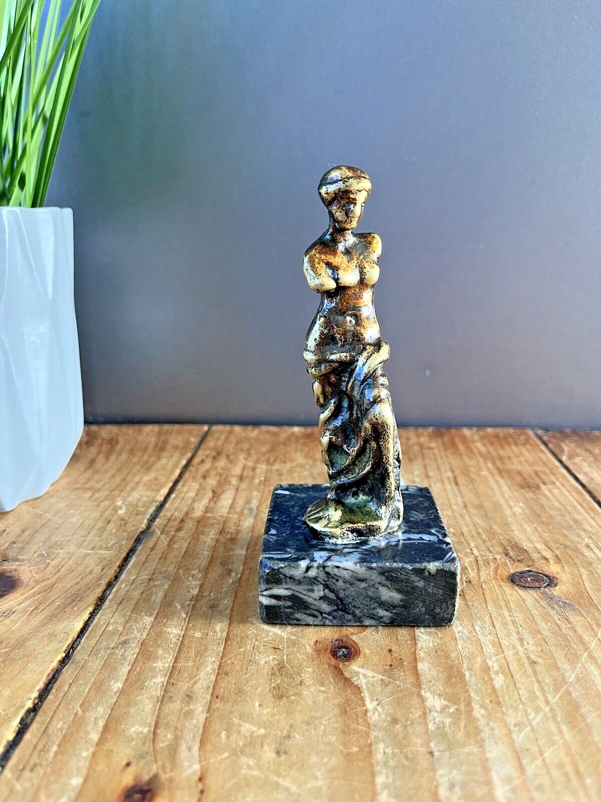 Vintage Greek Venus De Milo Brass Marble / Stone Base Desk Sculpture Paperweight