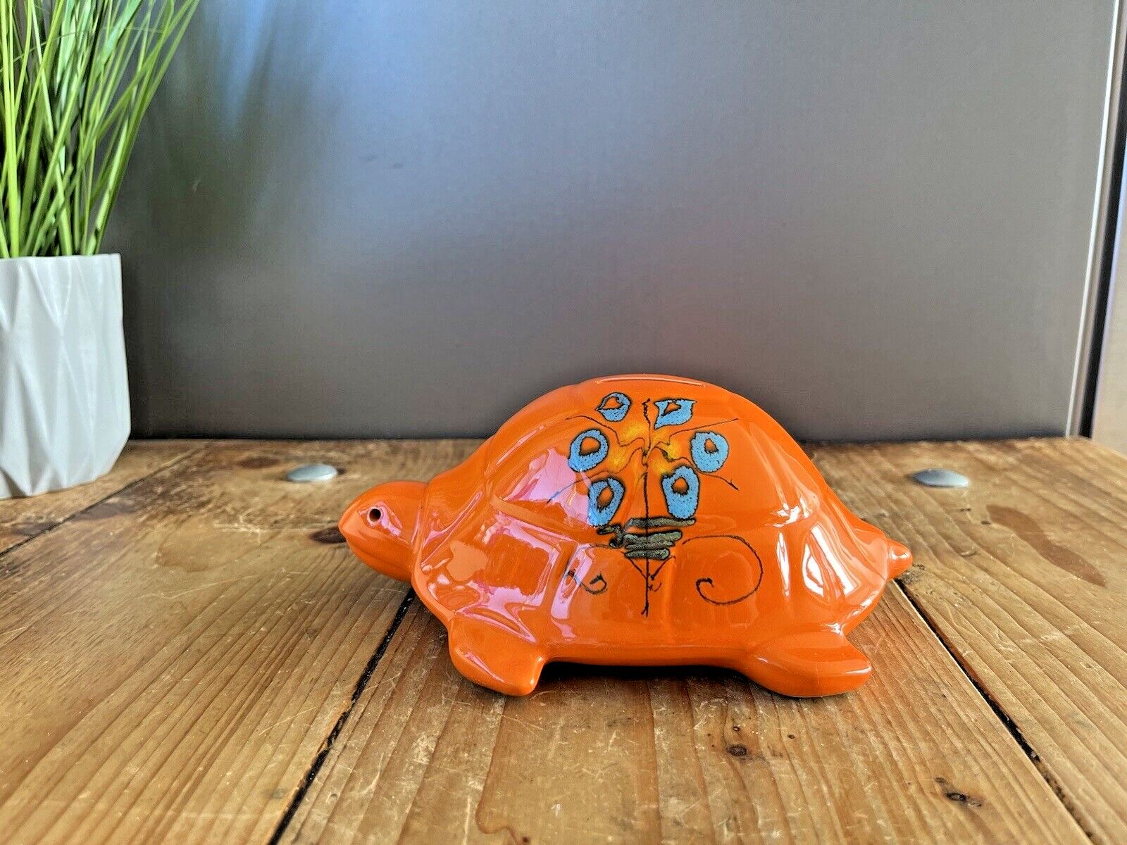 Superb 60's Bright Orange Floral Italian Sica Sicart Pottery Tortoise Money Box photo furniture
