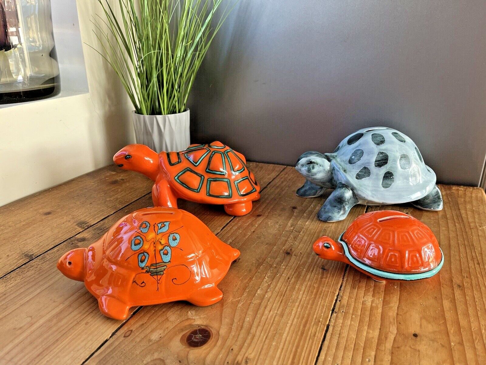 Home Decor Superb 60's Bright Orange Floral Italian Sica Sicart Pottery Tortoise Money Box photo