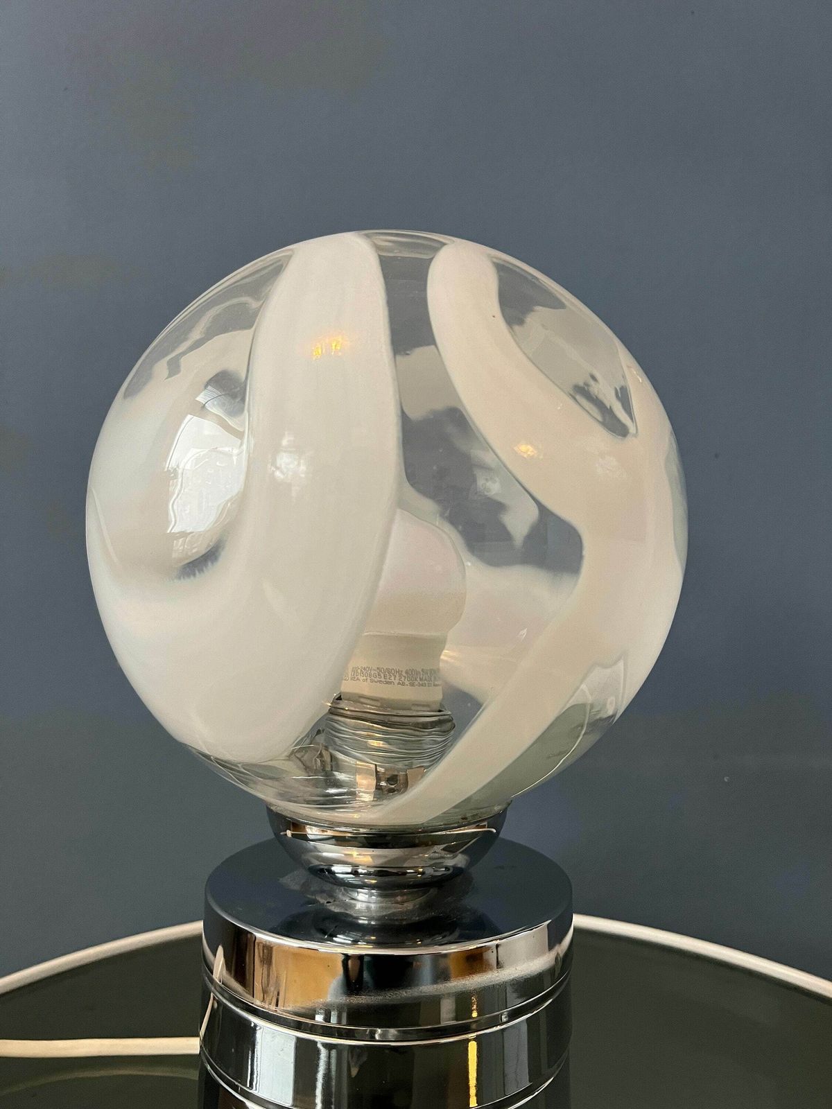 Mid Century Bureaulamp Met Glazen Kap En Chromen Voet photo buy