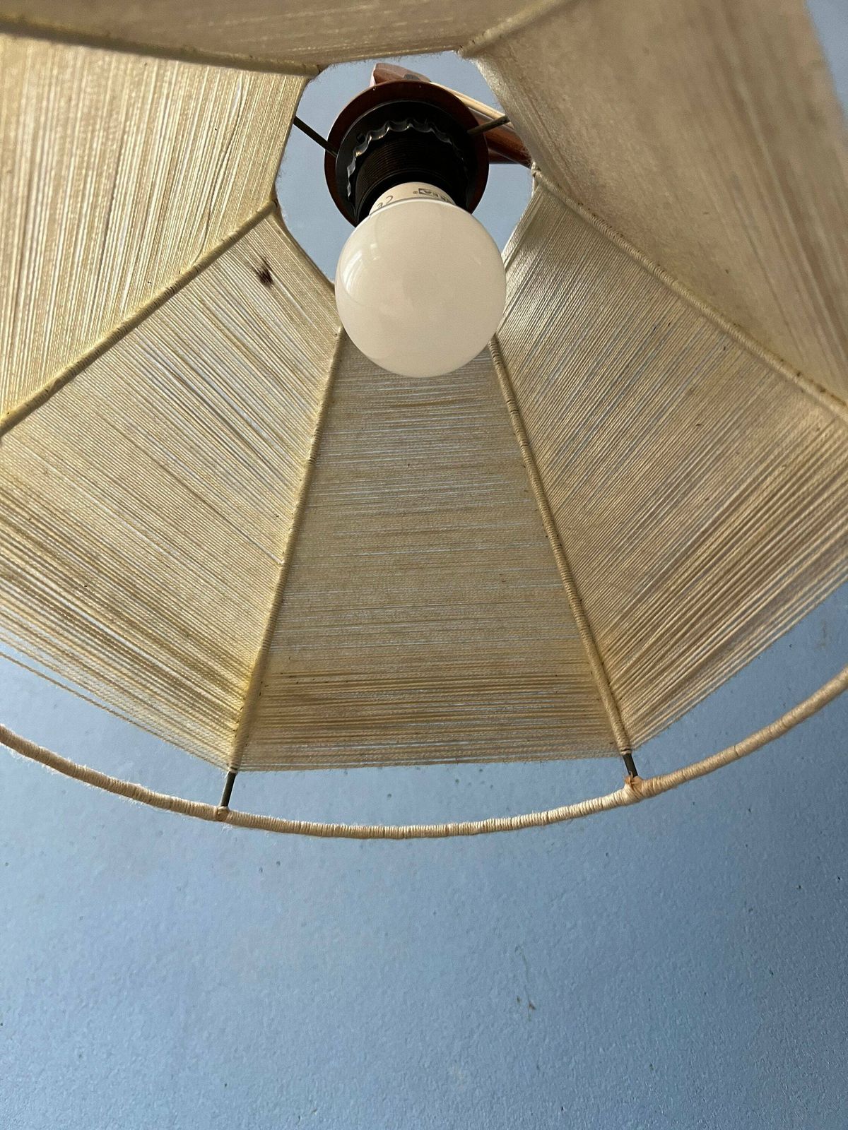 Vintage Wooden Scissor Wall Lamp With Rope Shade photo vintage