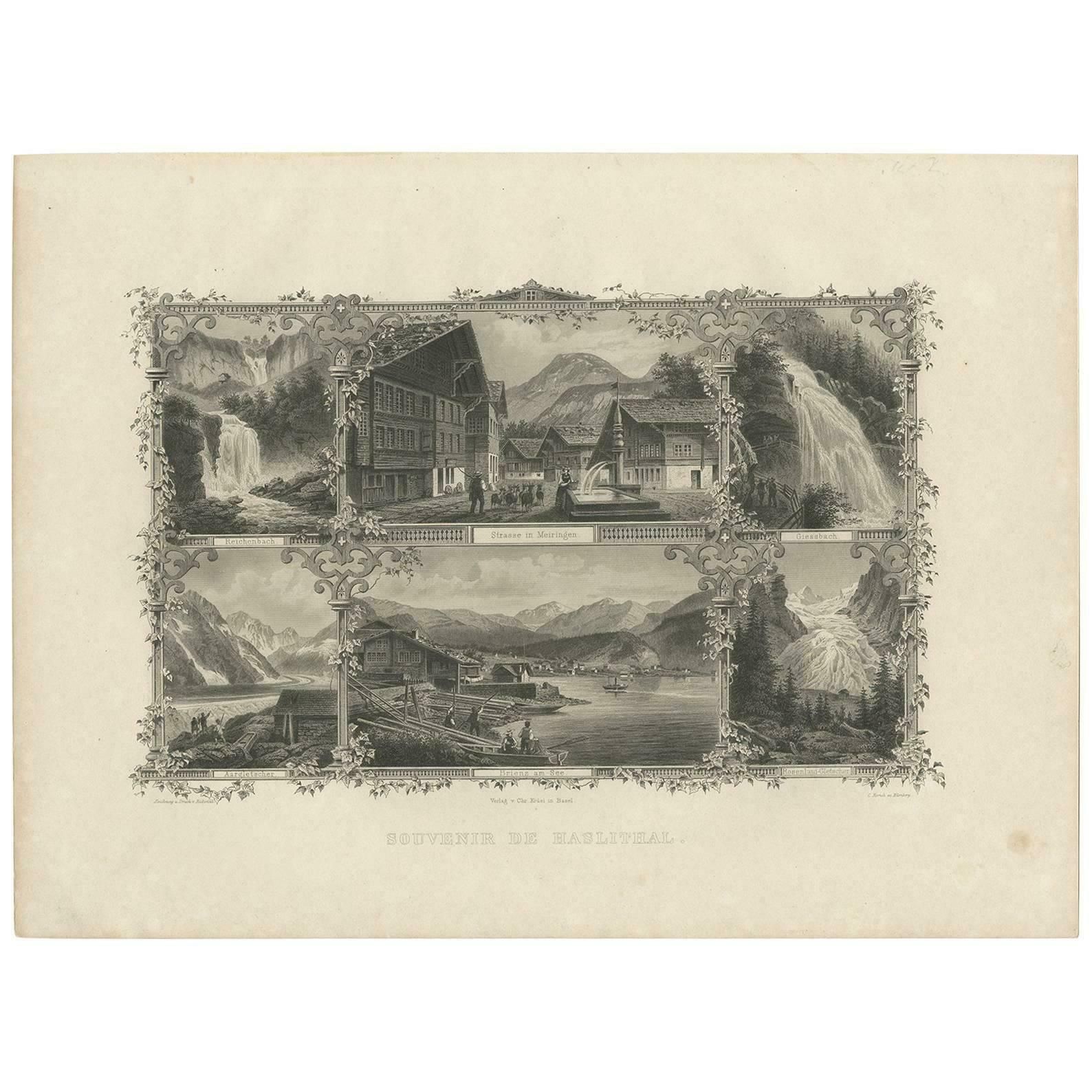 Antique Print Of Haslital 'Switzerland' By C. Rorich, 1876
