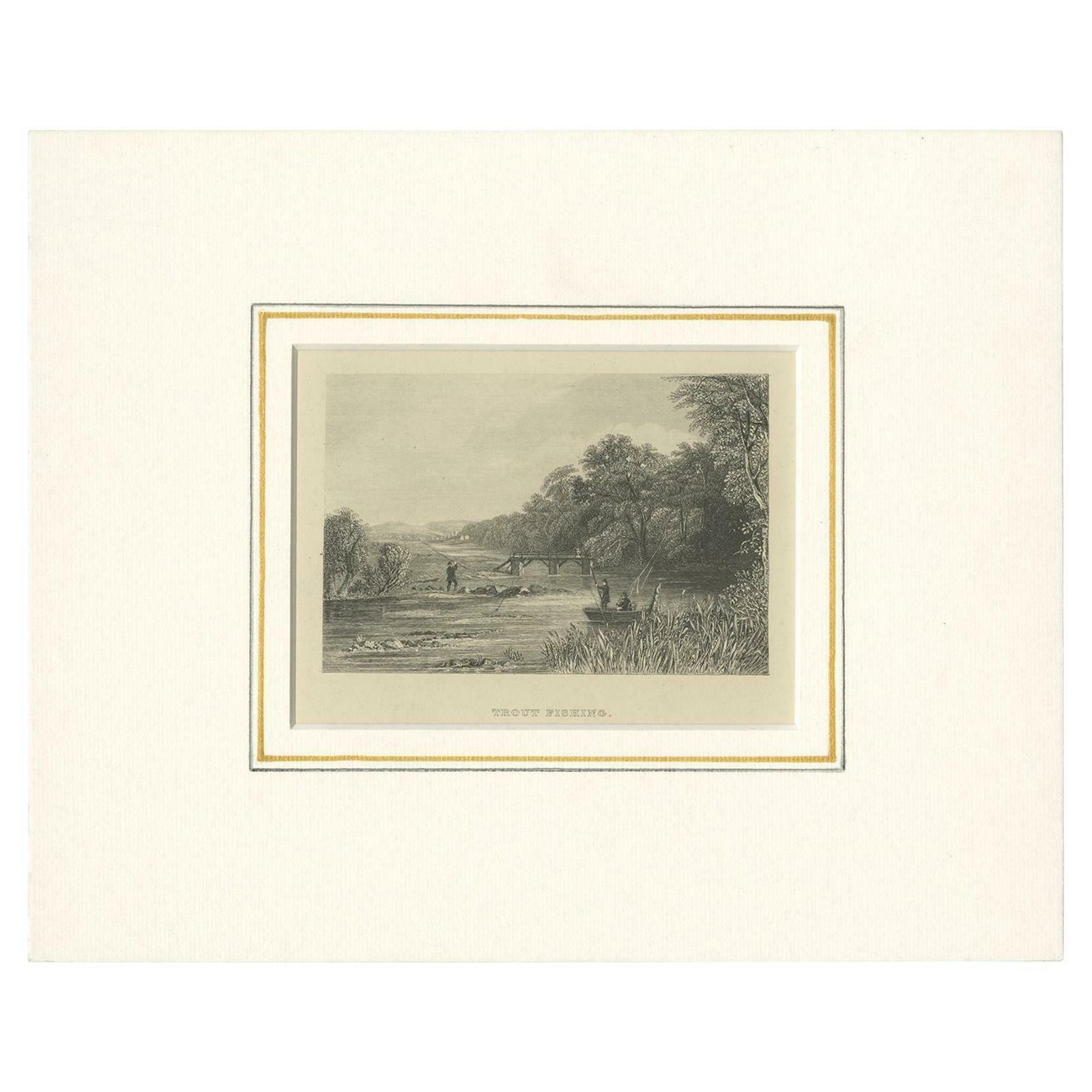 Antique Print Of Trout Fishing, 'C.1860'