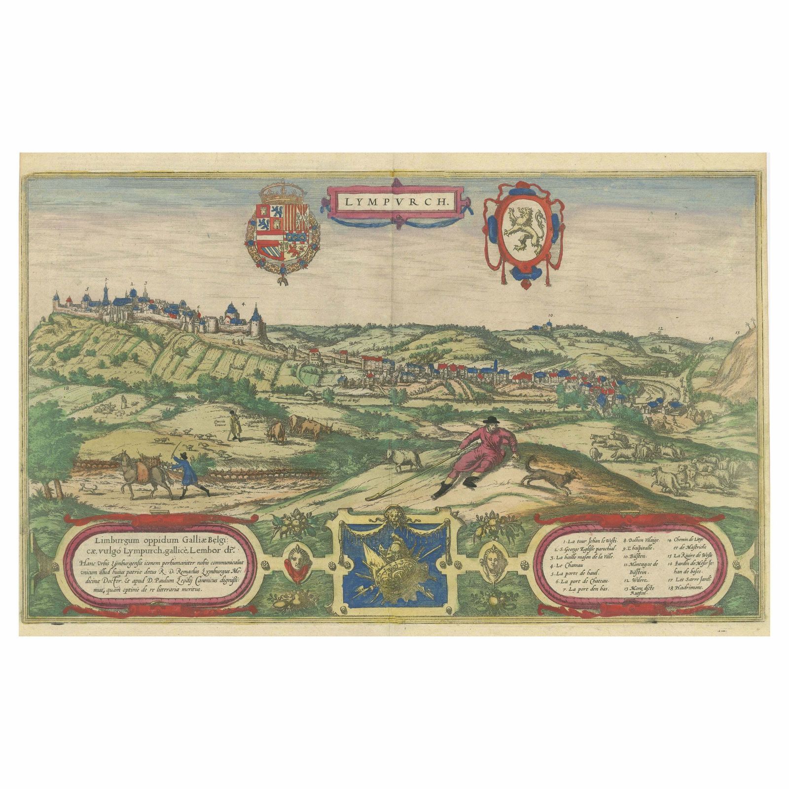 Original Antique Print Of Limbourg In Present Day Belgium, Published Circa 1580