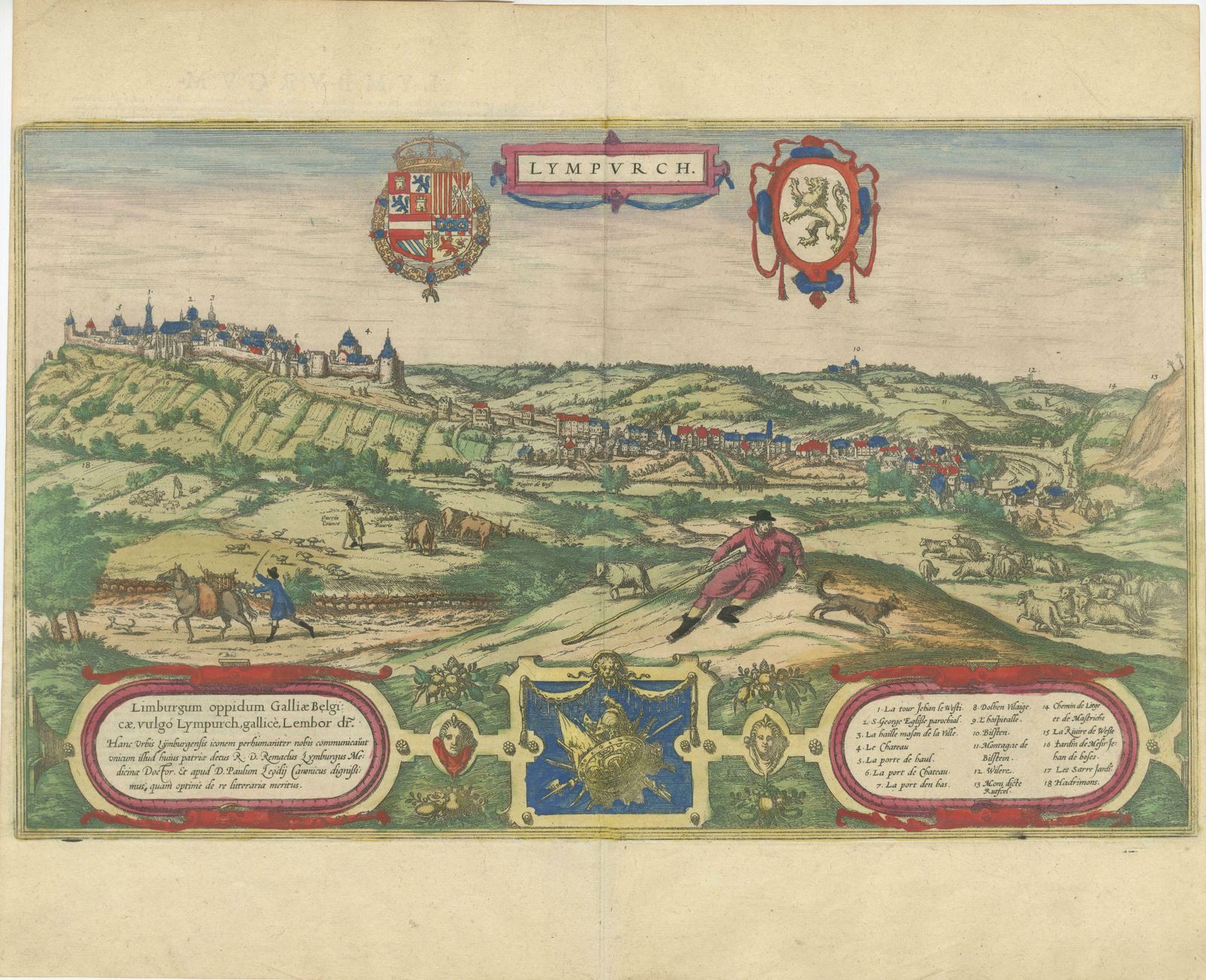 Original Antique Print Of Limbourg In Present Day Belgium, Published Circa 1580 photo furniture
