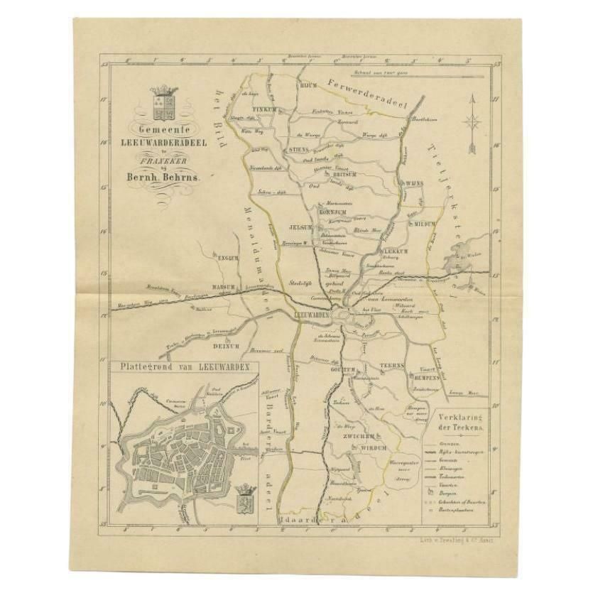 Antique Map Of The Leeuwarderadeel Township By Behrns, 1861