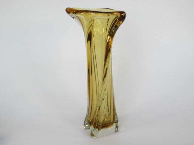 Mid Century Retro 60s Art Glass Vase Yellow Citrine Hand Blown Czech Art Glass photo for sale