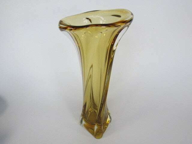 Mid Century Retro 60s Art Glass Vase Yellow Citrine Hand Blown Czech Art Glass photo Home Decor