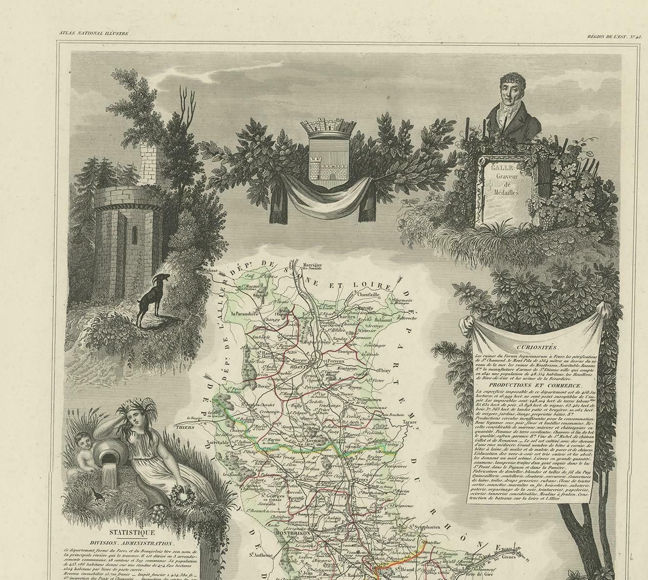 Antique Map Of Loire ‘France’ By V. Levasseur, 1854 photo for sale