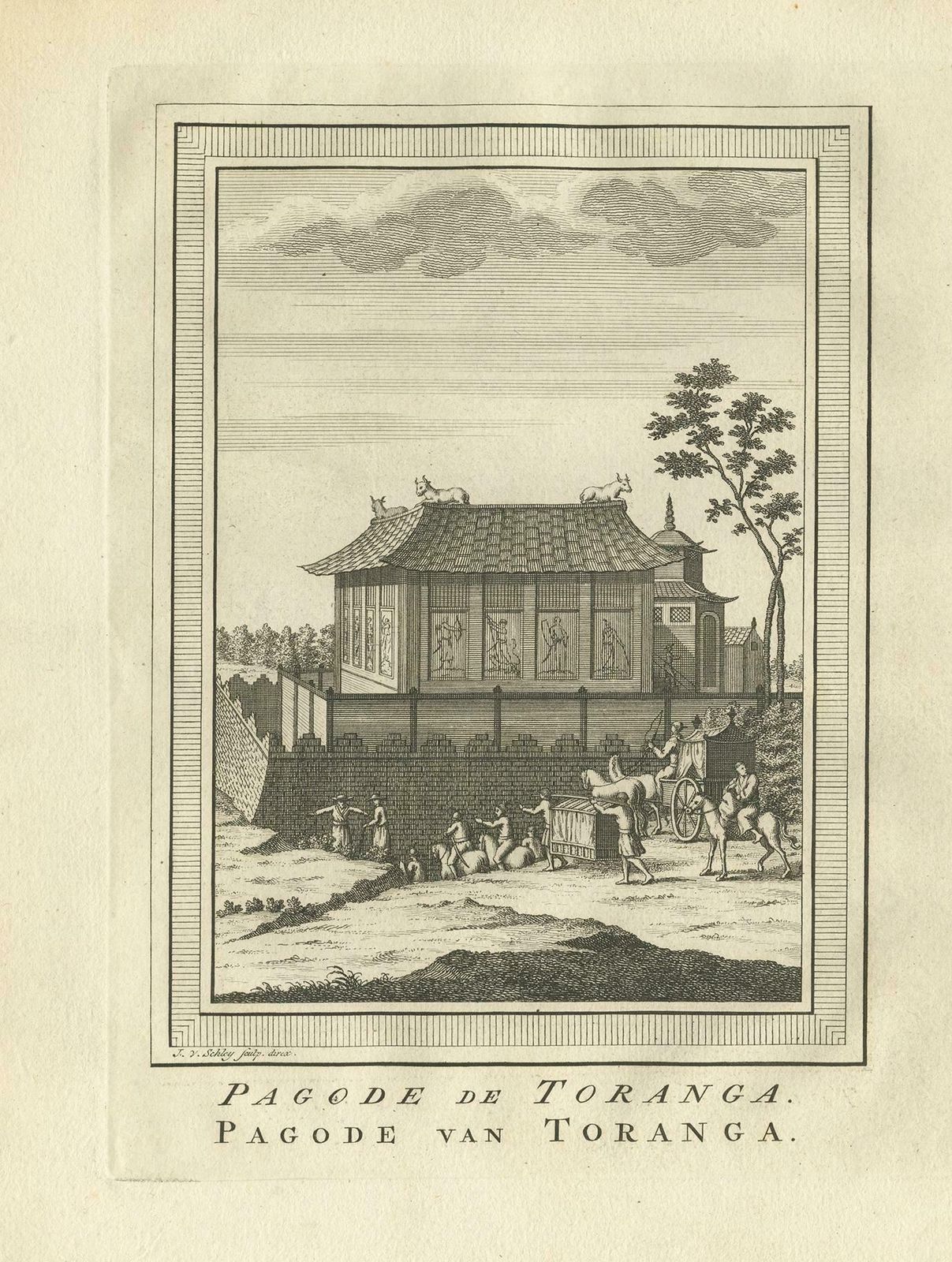 Antique Print Of The Toranga Pagoda By Van Schley, 1758 photo furniture