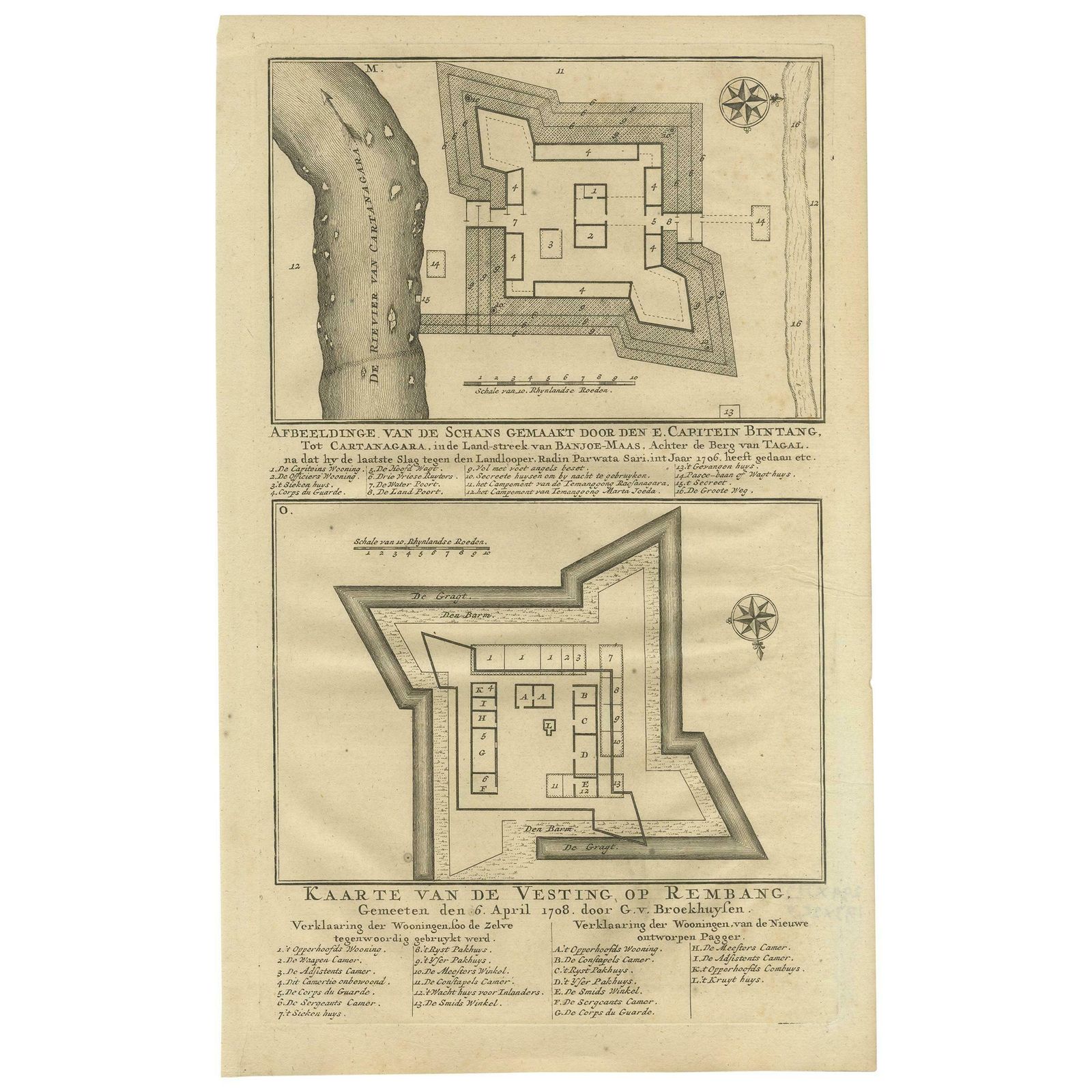 Antique Print Of Fortresses In The Banyumas Region By Valentijn, 1726