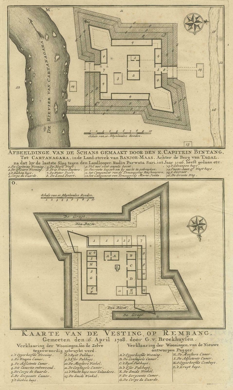 Antique Print Of Fortresses In The Banyumas Region By Valentijn, 1726 photo furniture