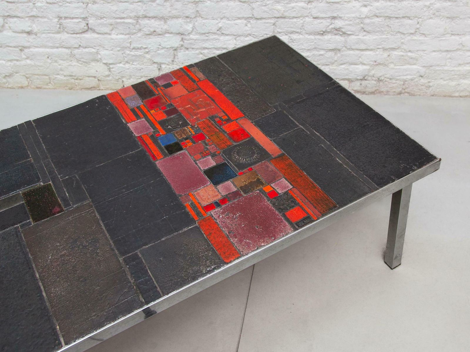 photo vintage Pia Manu For Amphora Large Coffee Table, Black And Red Glazed Tiles