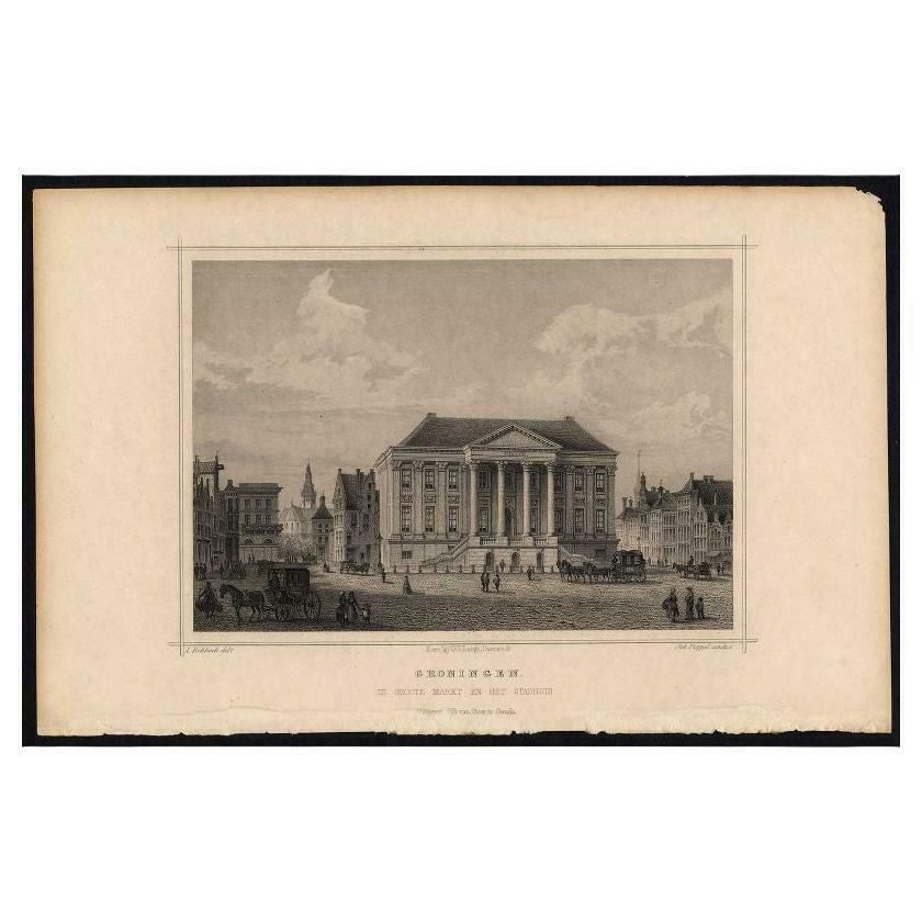 Antique Print Of The City Hall Of Groningen In The Netherlands, 1858