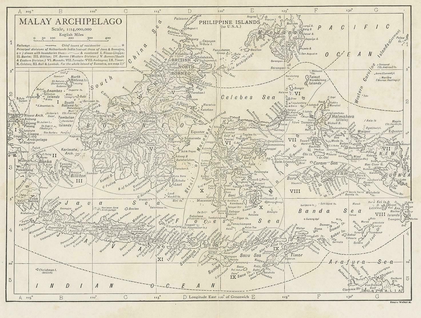 Antique Map Of The Malay Archipelago By Walker, 1911 photo furniture