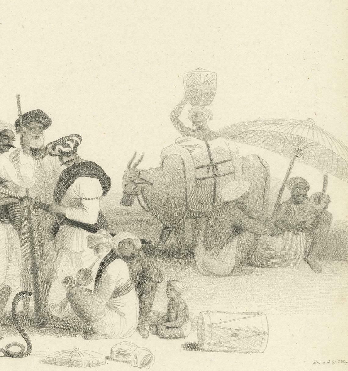 Antique Print Of A Snake Charmer And Musicians By Wageman, 1812 photo Art