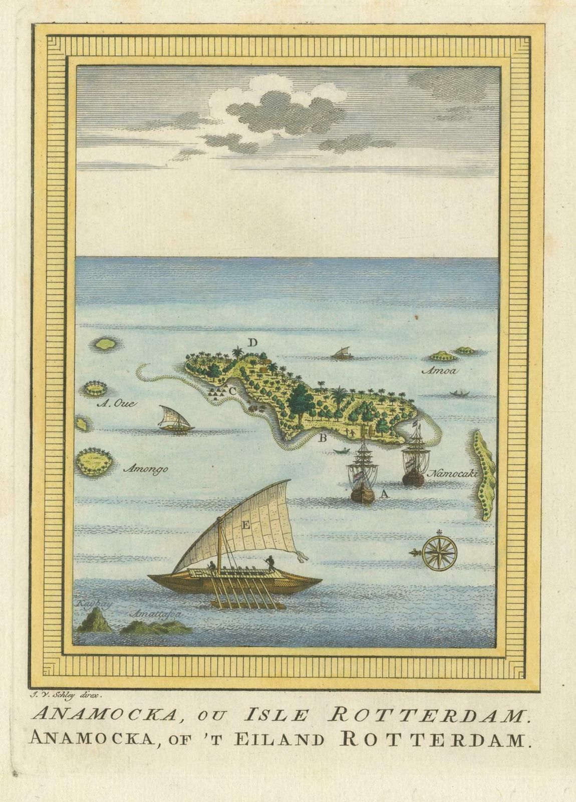 Antique Print Of Nomuka Island By Van Schley, '1759' photo furniture