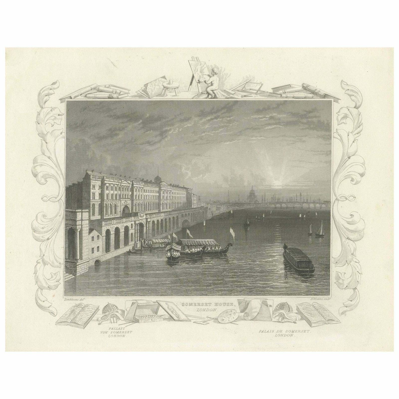 Thames Embankment And The Grandeur Of Somerset House: A Steel Engraving, 1835