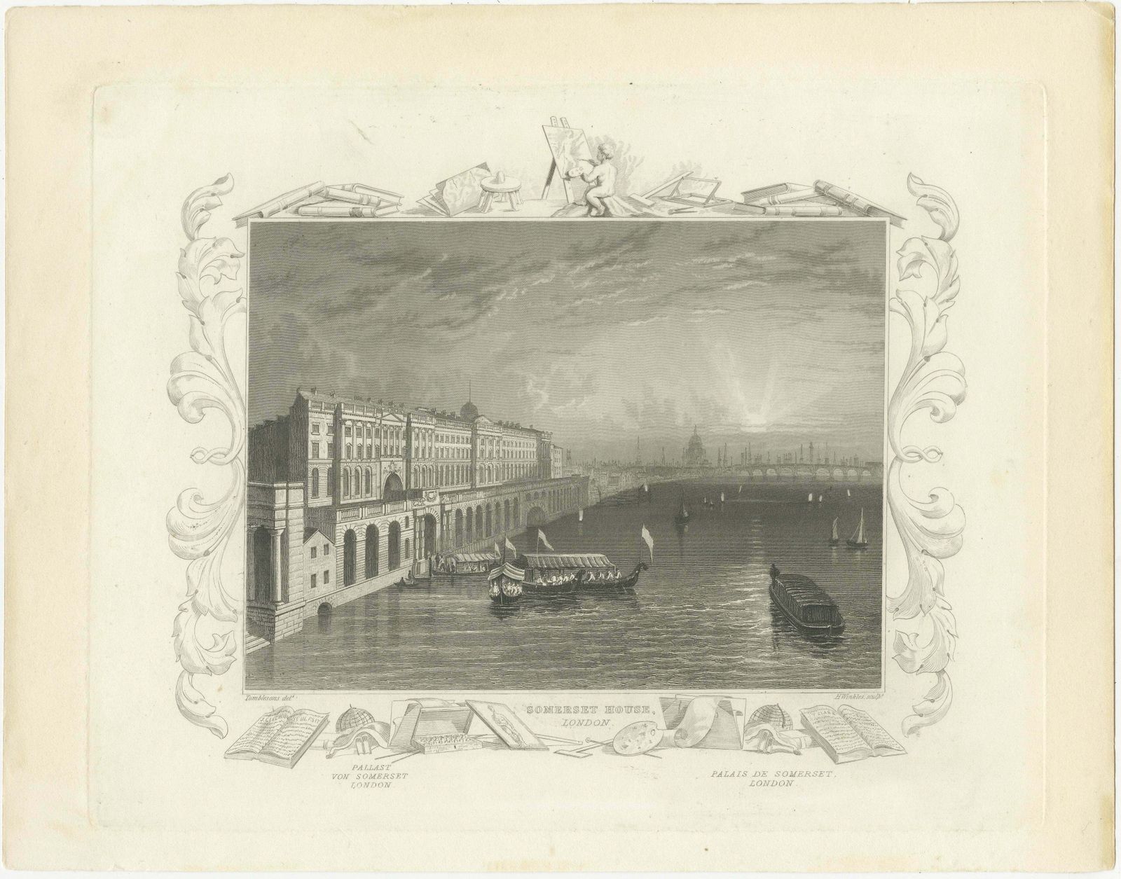 Thames Embankment And The Grandeur Of Somerset House: A Steel Engraving, 1835 photo furniture