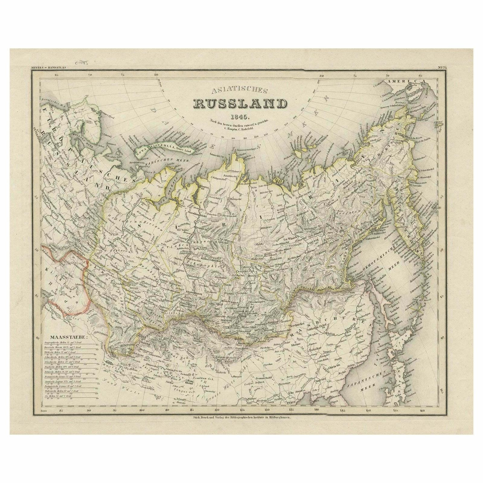Antique Map Of Russia In Asia From An Old German Atlas, 1845