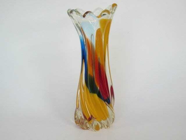 Japanese Mid Century Glass Vase Iwatsu Hineri Rainbow Fantasy Twisted Body photo furniture