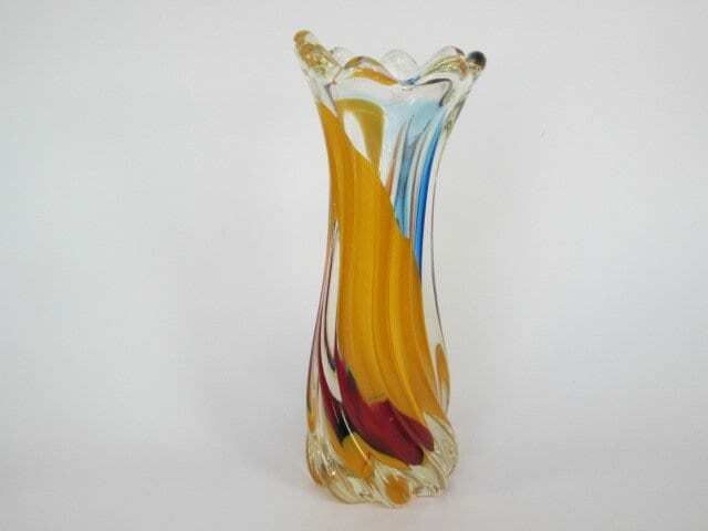 Japanese Mid Century Glass Vase Iwatsu Hineri Rainbow Fantasy Twisted Body photo vinterior