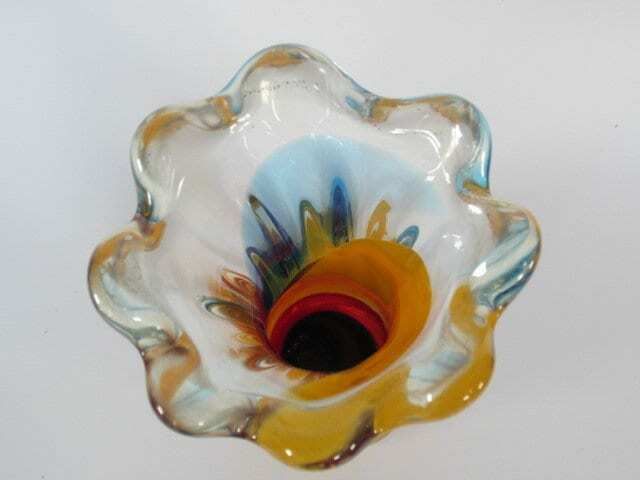 Japanese Mid Century Glass Vase Iwatsu Hineri Rainbow Fantasy Twisted Body photo vintage