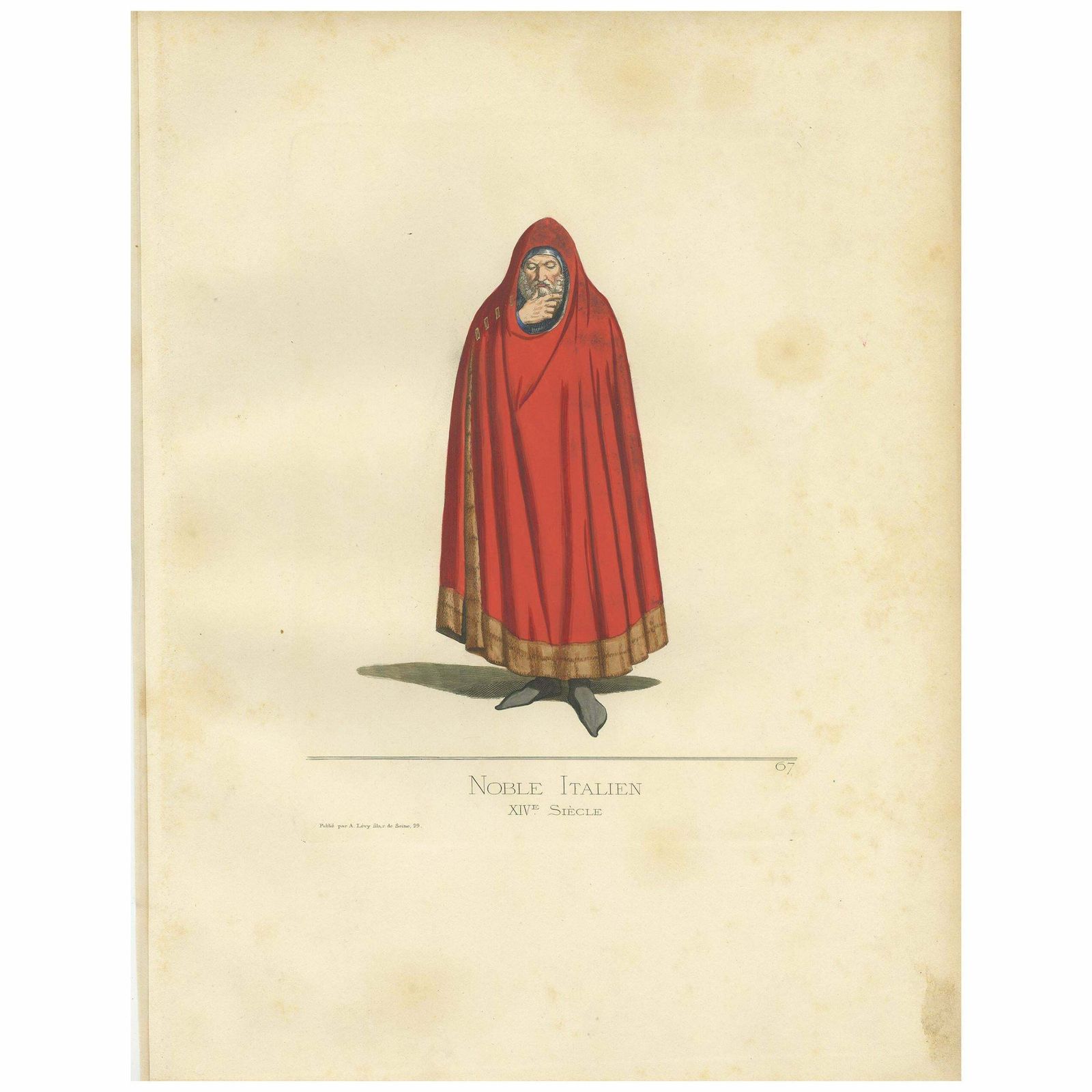 Antique Print Of An Italian Nobleman, 14th Century, By Bonnard, 1860