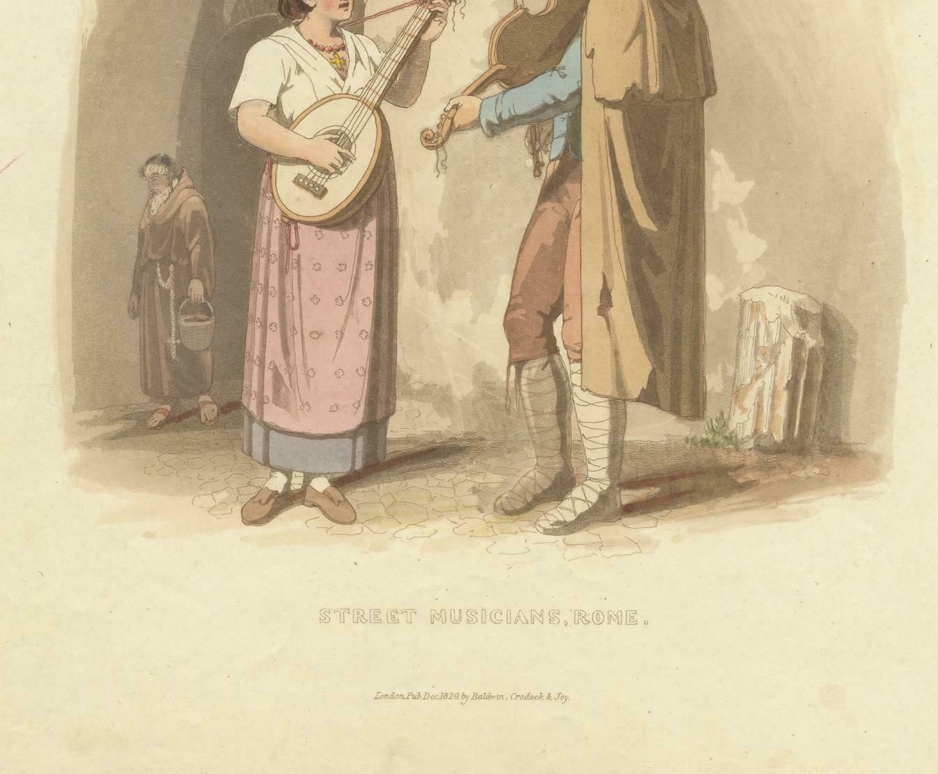 Antique Print Of Street Musicians In Rome By Baldwin, 1820 photo Art