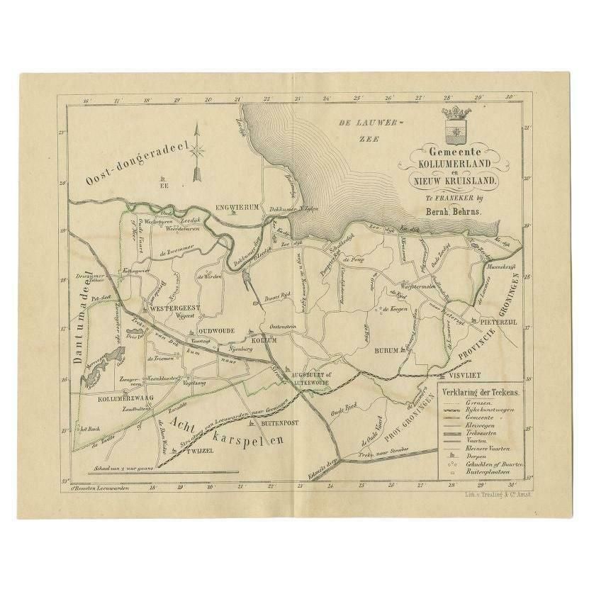 Antique Map Of The Kollumerland Township By Behrns, 1861