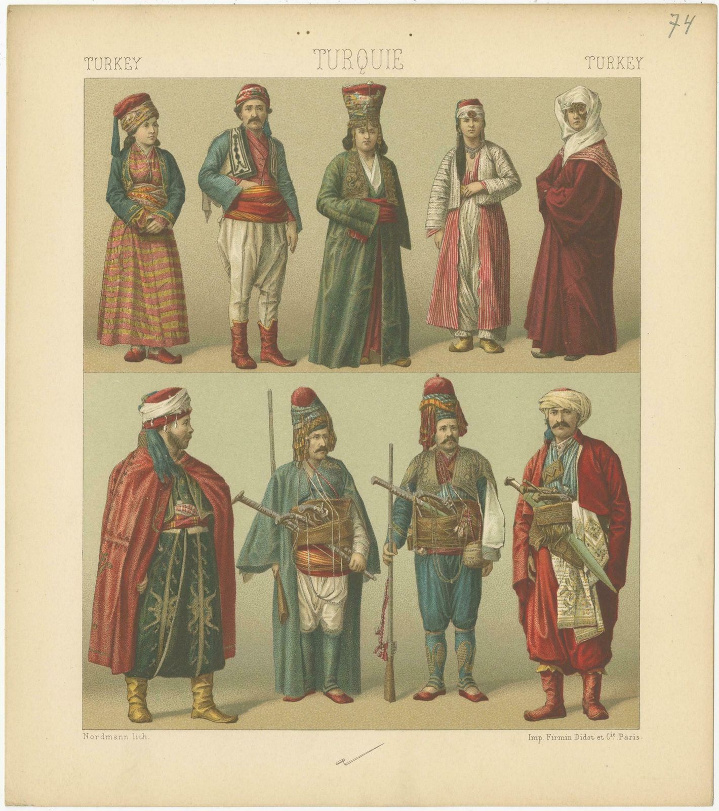 Antique Print Of Turkish Costumes By Racinet, 'Circa 1880' photo for sale
