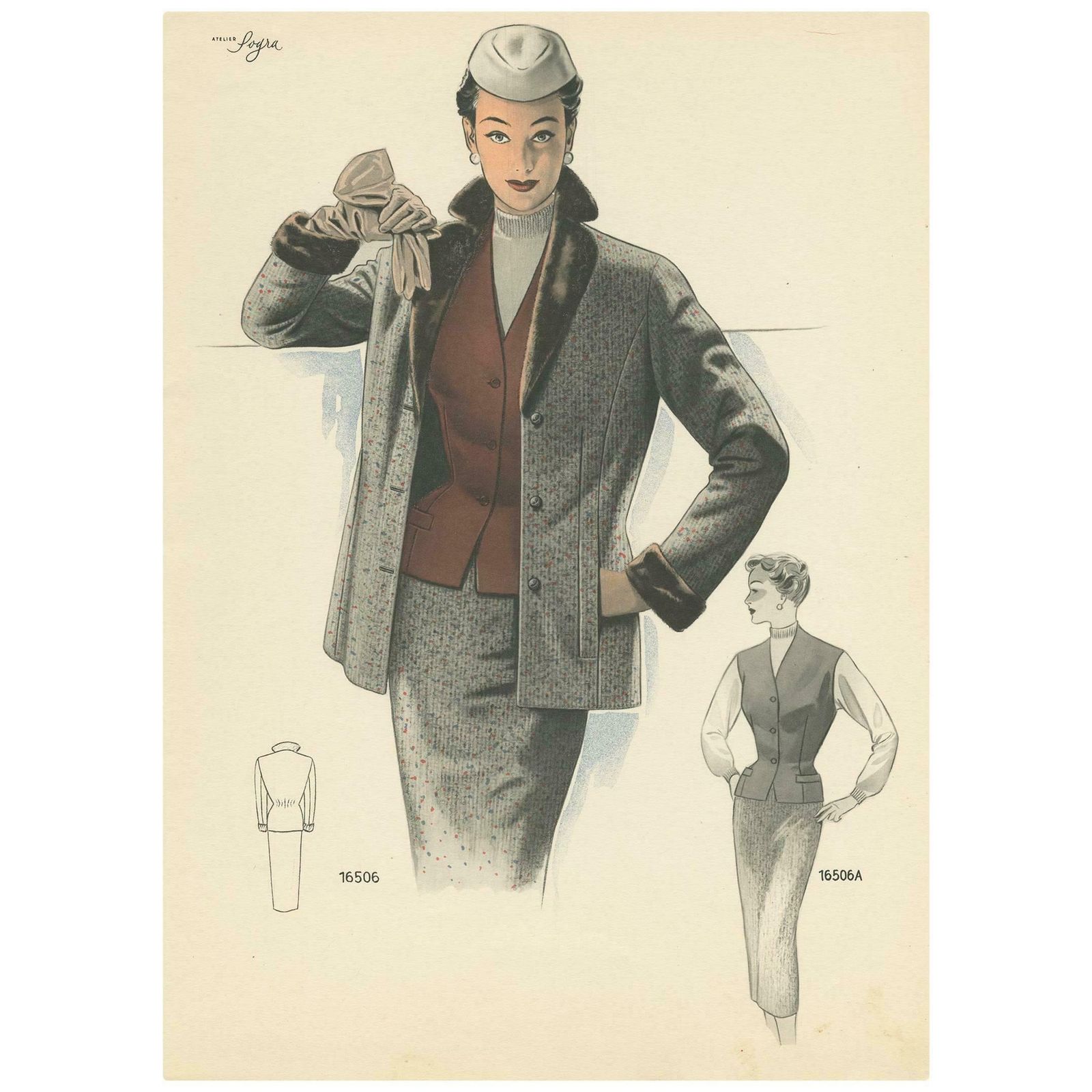Vintage Fashion Print 'Pl. 16506' Published In Le Tailleur Moderne, 1954