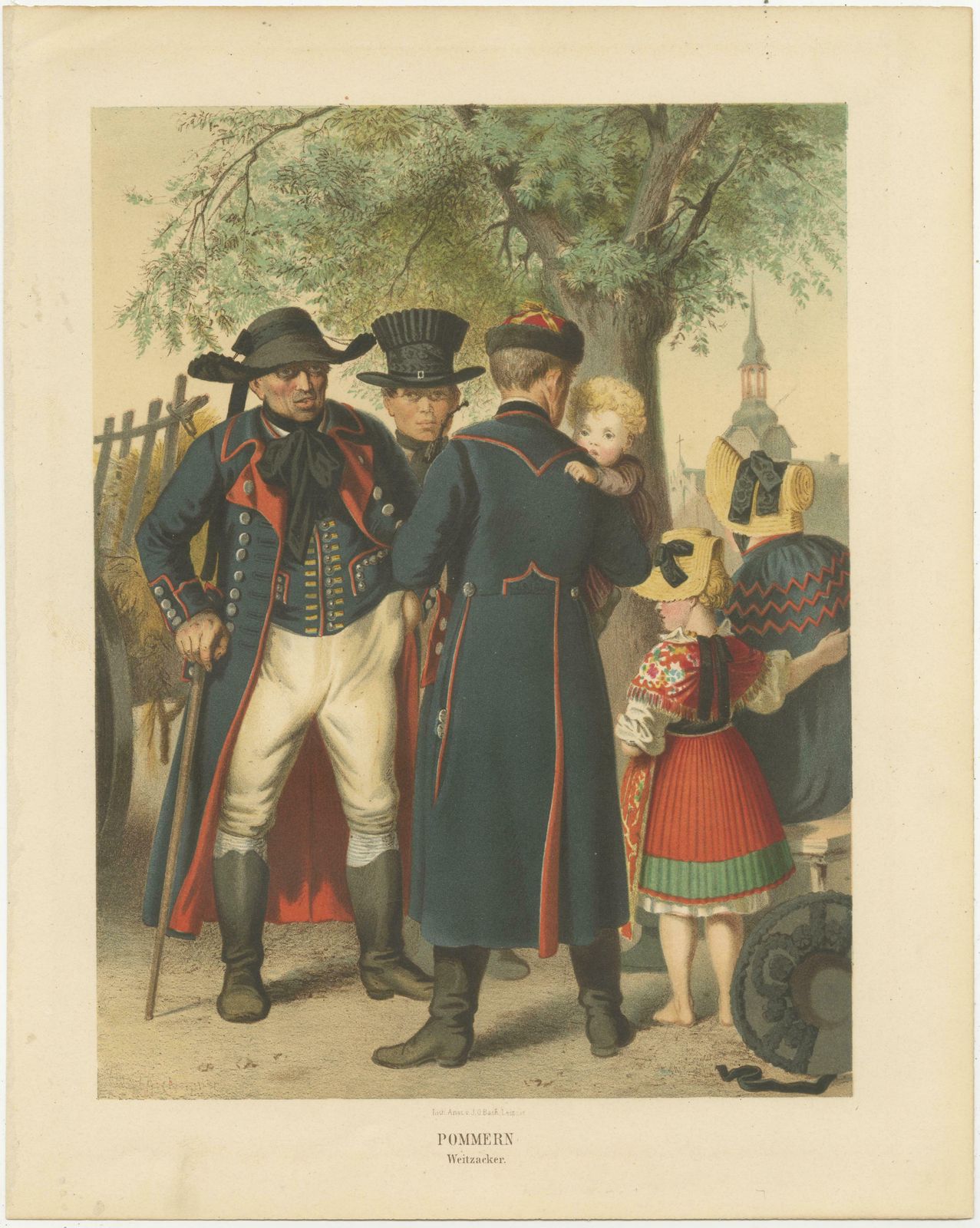 Antique Costume Print Of Traditional Attire Of Pomerania: Weitzacker In 1870 photo 240.0