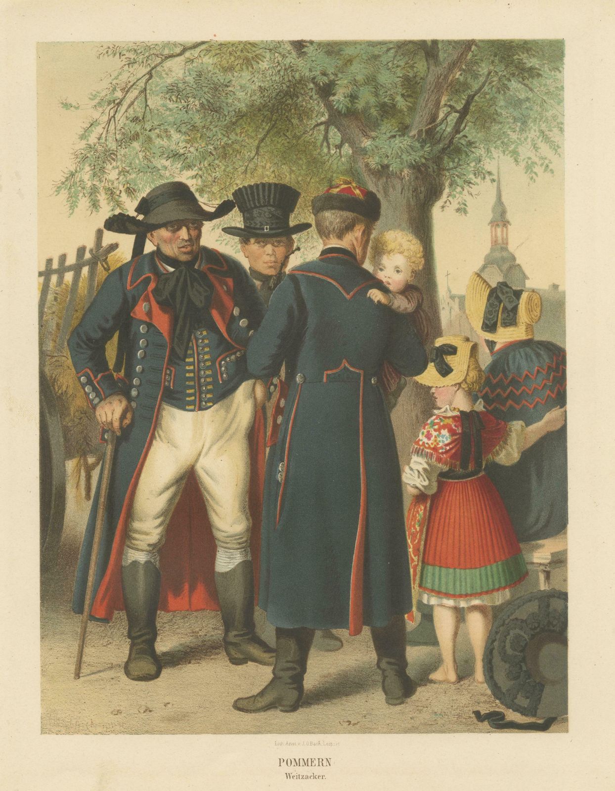 Antique Costume Print Of Traditional Attire Of Pomerania: Weitzacker In 1870 photo vinterior