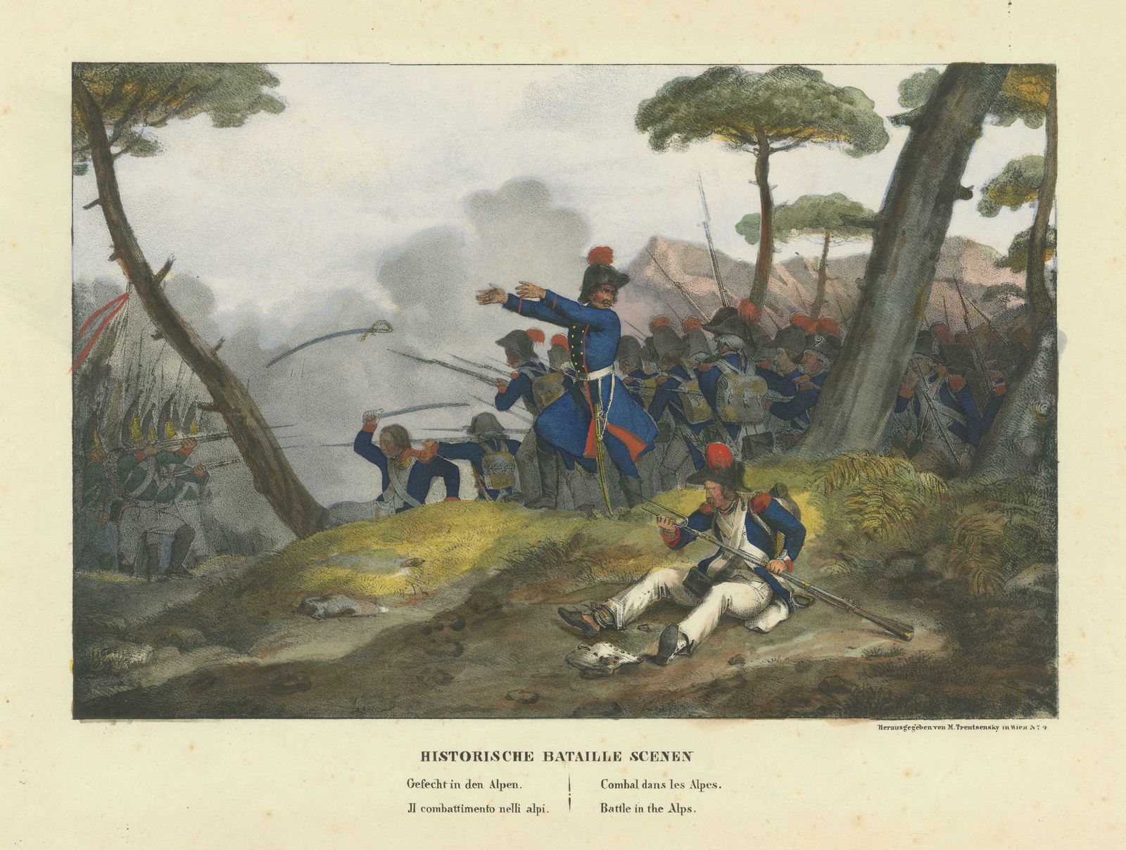 Original Antique Print Of Mountain Warfare: The 1834 Alpine Encounter, C.1834 photo for sale
