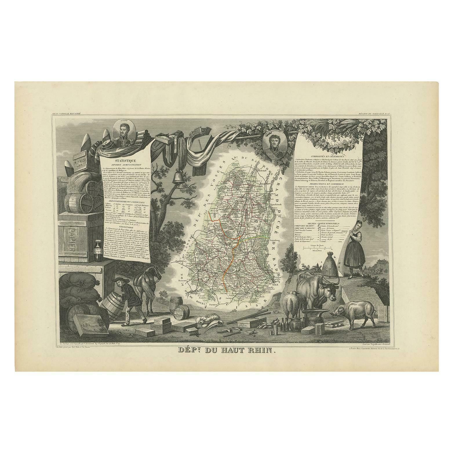 Antique Map Of Haut Rhin, France By V. Levasseur, 1854