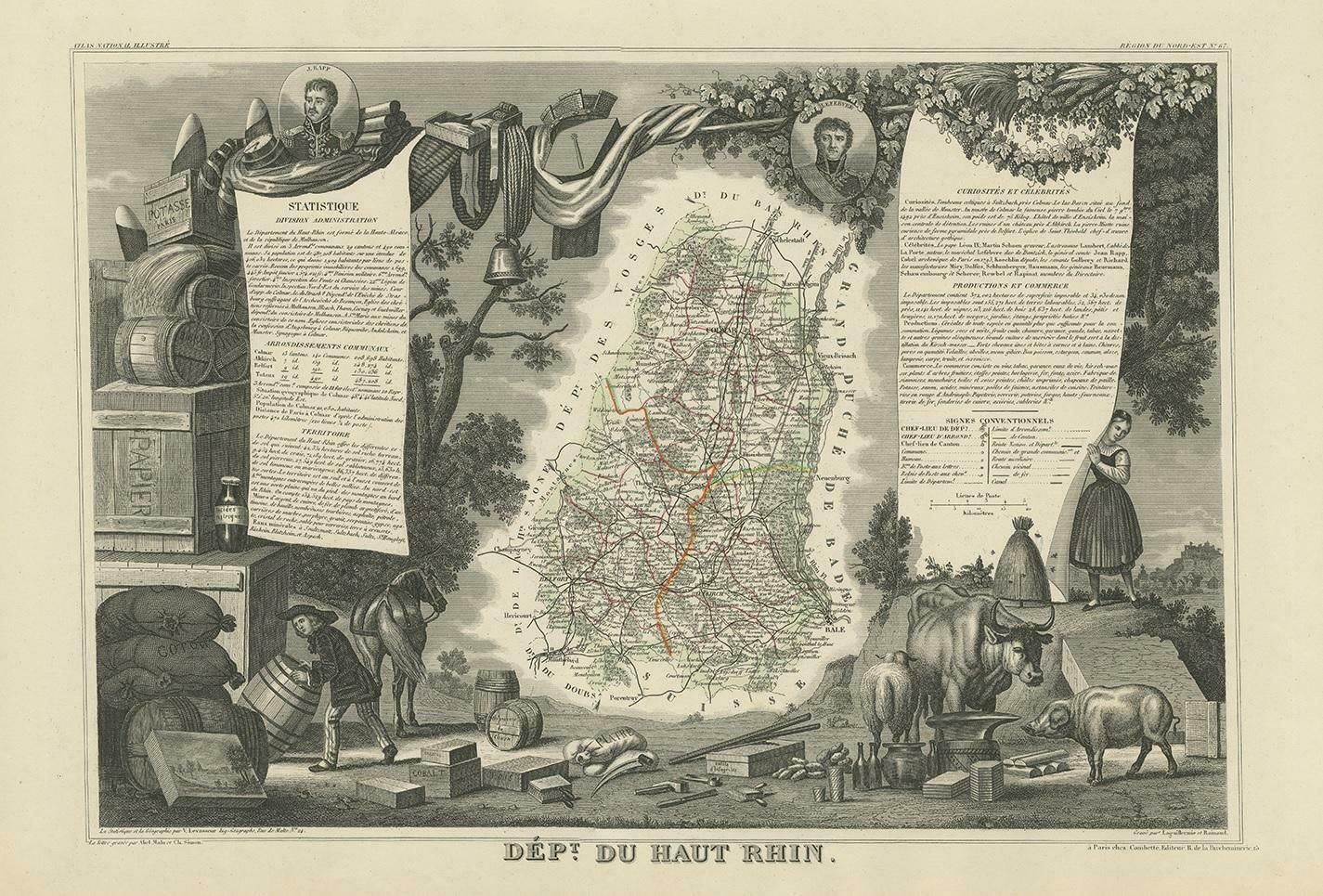 Antique Map Of Haut Rhin, France By V. Levasseur, 1854 photo furniture