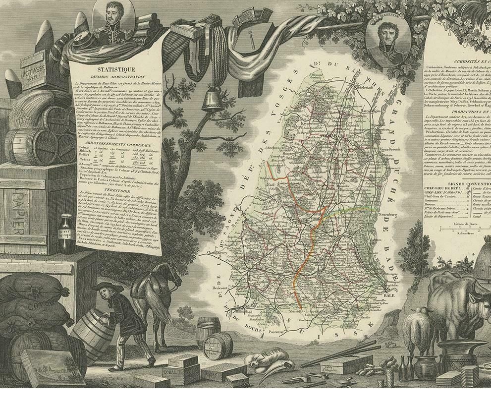 Antique Map Of Haut Rhin, France By V. Levasseur, 1854 photo for sale