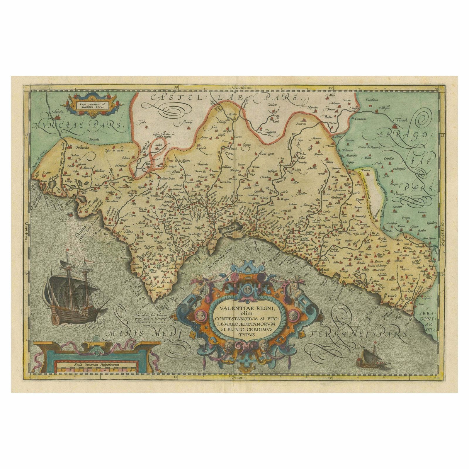 Decorative Original Antique Map Of Valencia In Southern Spain, Circa 1601